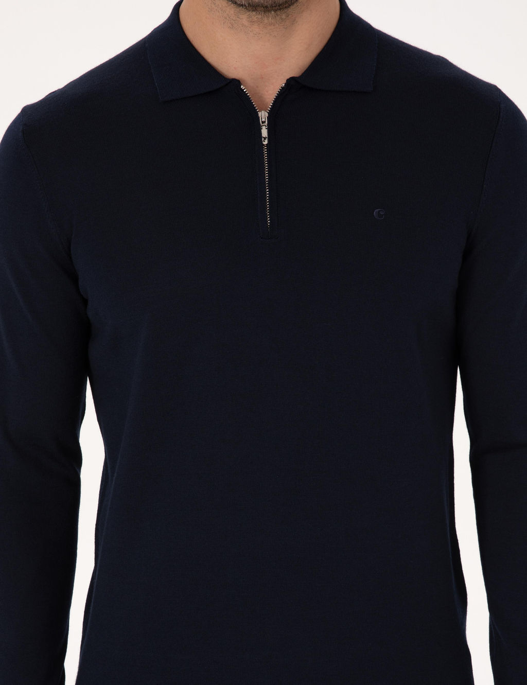 Lacivert Regular Fit Y_n Kar___ml_ Fermuarl_ Polo Yaka Basic Triko Kazak - Cacharel фото 6
