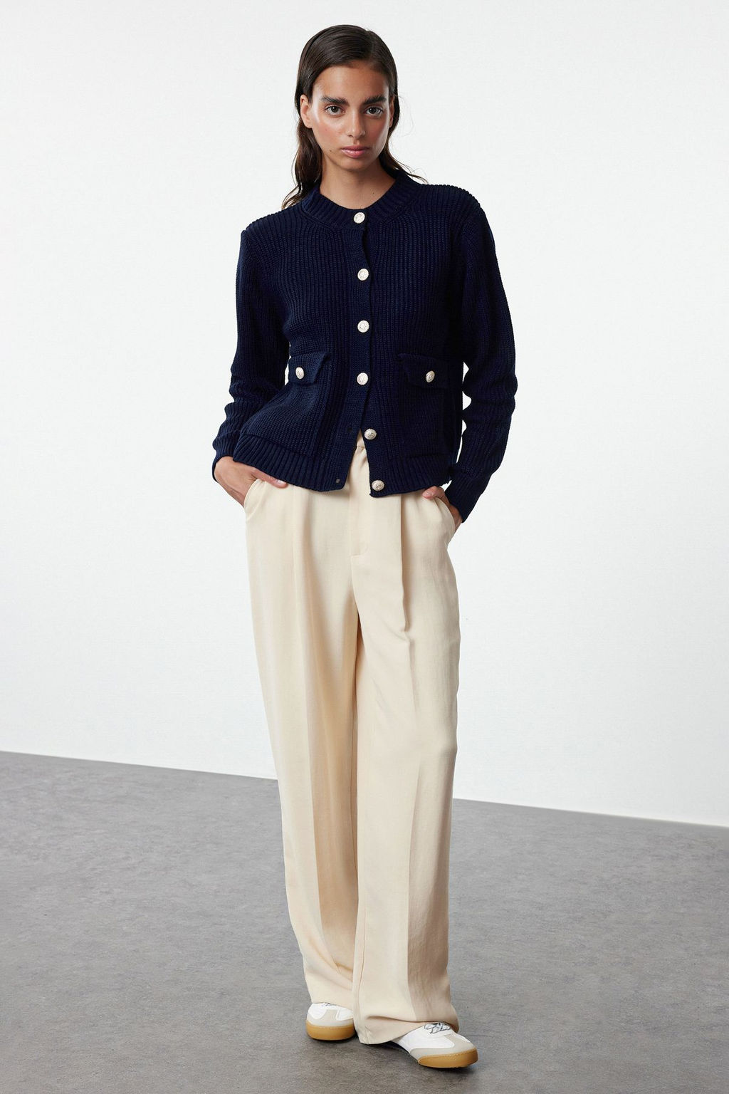 TRENDYOLMILLA Vizon Bisiklet Yaka Ceket Gorunumlu Triko H?rka TWOAW25HI00061 фото 2