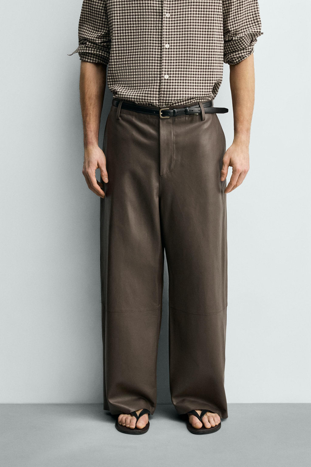 PANTAL?N BALLOON FIT PIEL / Beige - Zara фото 2