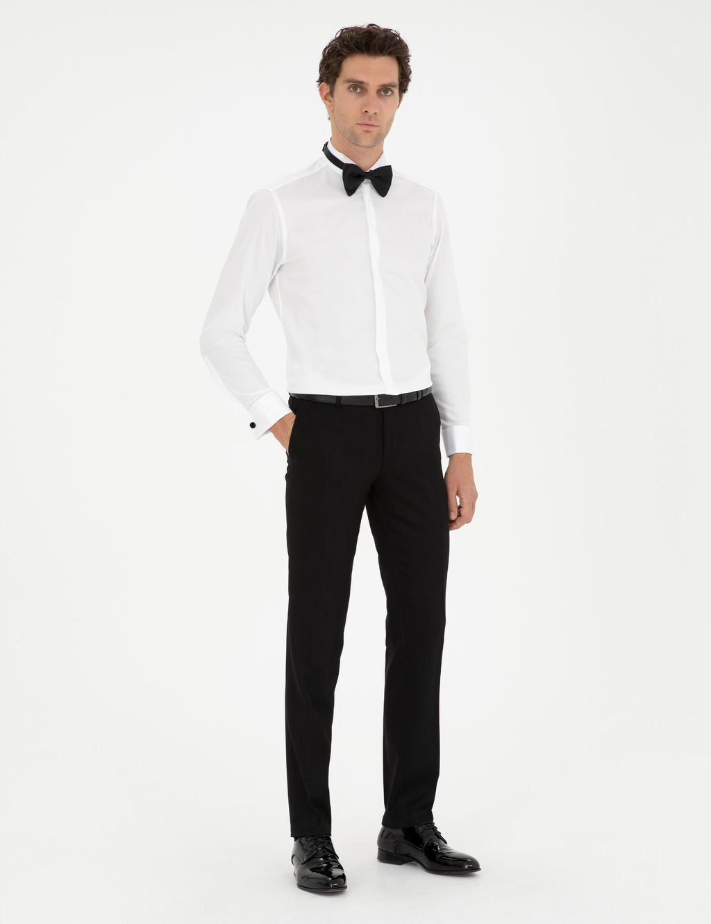 Beyaz Slim Fit Pamuk Kar___ml_ Man_etli Smokin G_mlek