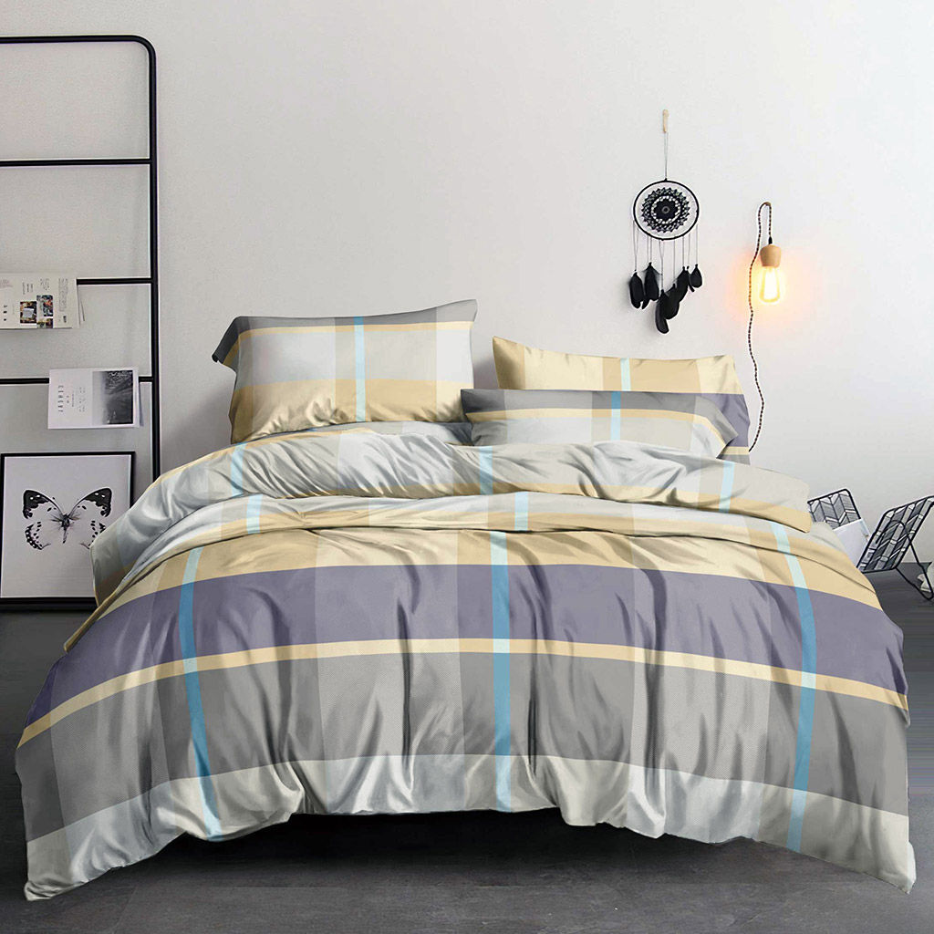 Постельное белье, комплект 2-х спальный "Клетка, пастель" 4 предмета: пододеяльник 175х215см, евро-простыня 220х240см, 2 наволочки 70х70см с клапаном-запахом, полисатин "Премиум SP" 85г/м2, упаковка "классическая" ПВХ 32х41см, "Домашняя мода" (Россия