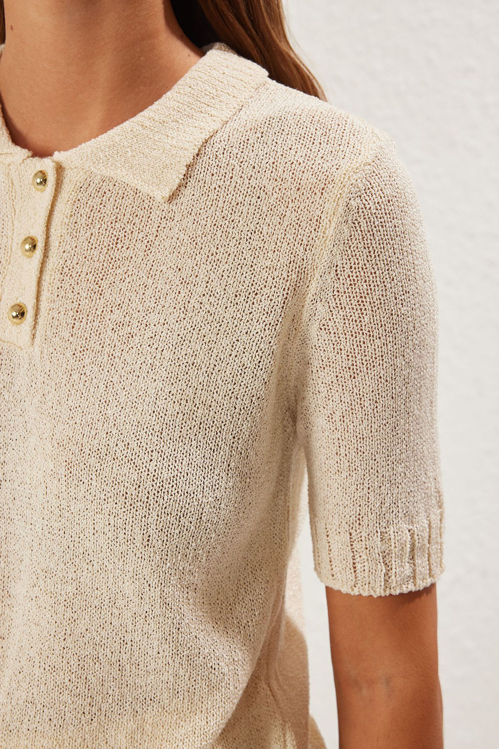 Tas Brumer Iplik Polo Yaka Ince Bluz TWOSS25BZ00341