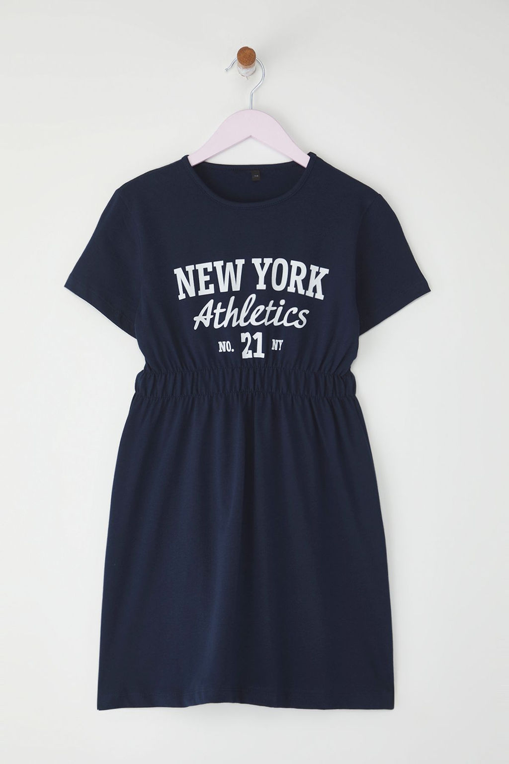 Lacivert K?z Cocuk %100 Pamuk Slogan Bask?l? K?sa Kol Beli Lastikli Mini Orme Elbise TKDSS25EL00084 - Trendyolmilla фото 2