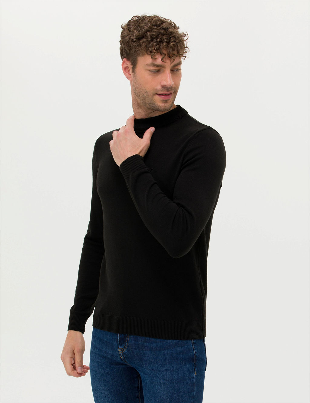 Siyah Slim Fit Yar_m Bal_k__ Yaka Basic Triko Kazak - Pierre cardin фото 3
