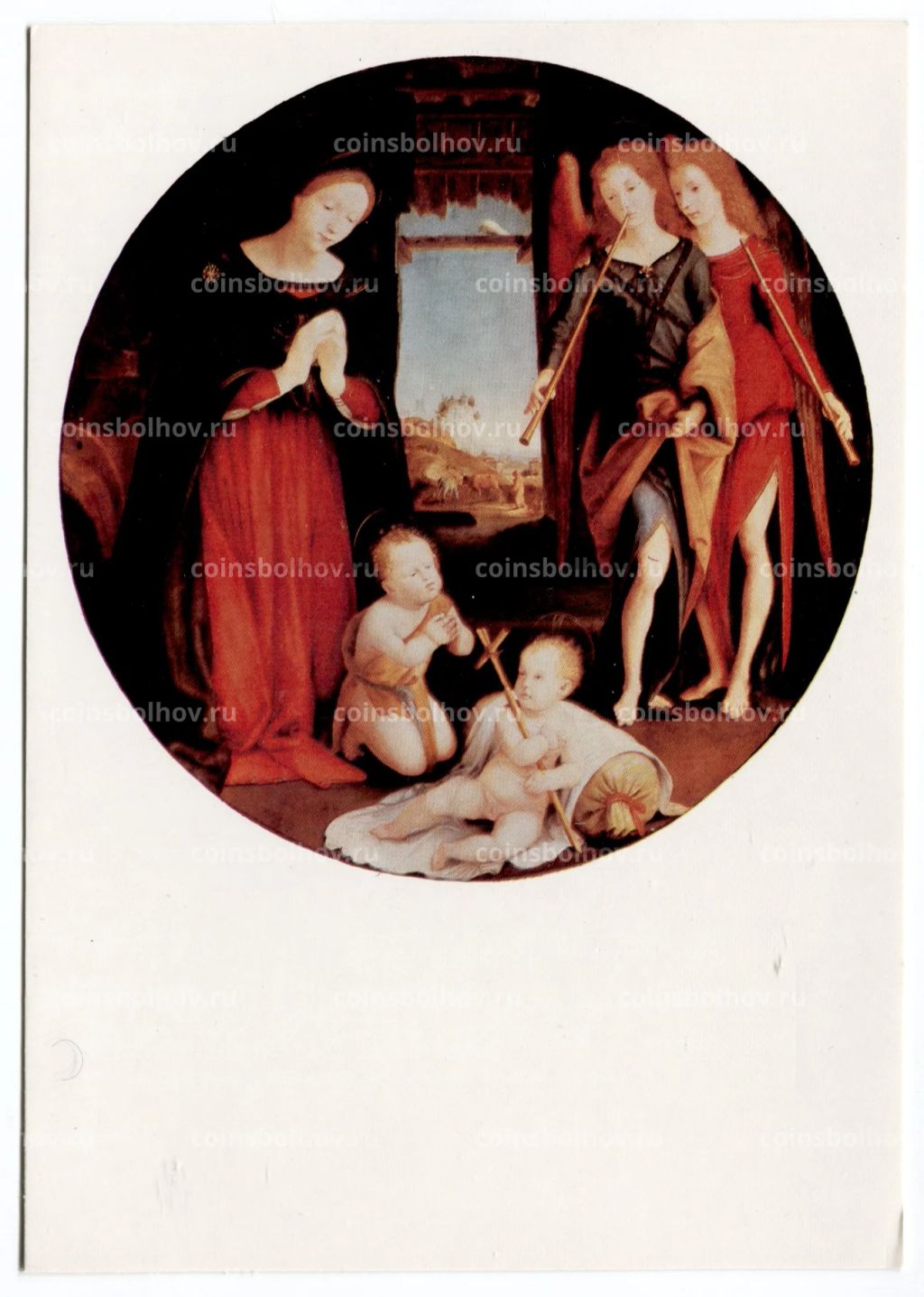 Открытка живопись Пьеро ди Козимо Поклонение младенцу