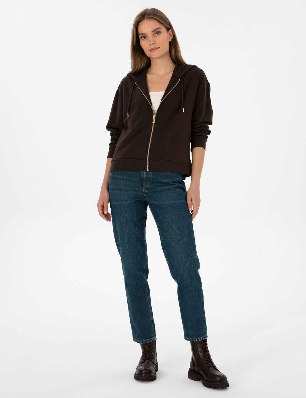 Kahverengi Comfort Fit Fermuarl_ Sweatshirt