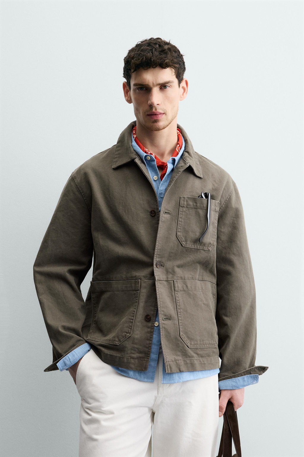 SOBRECAMISA RELAXED FIT CANVAS LAVADO / Marr?n / Topo - Zara фото 2
