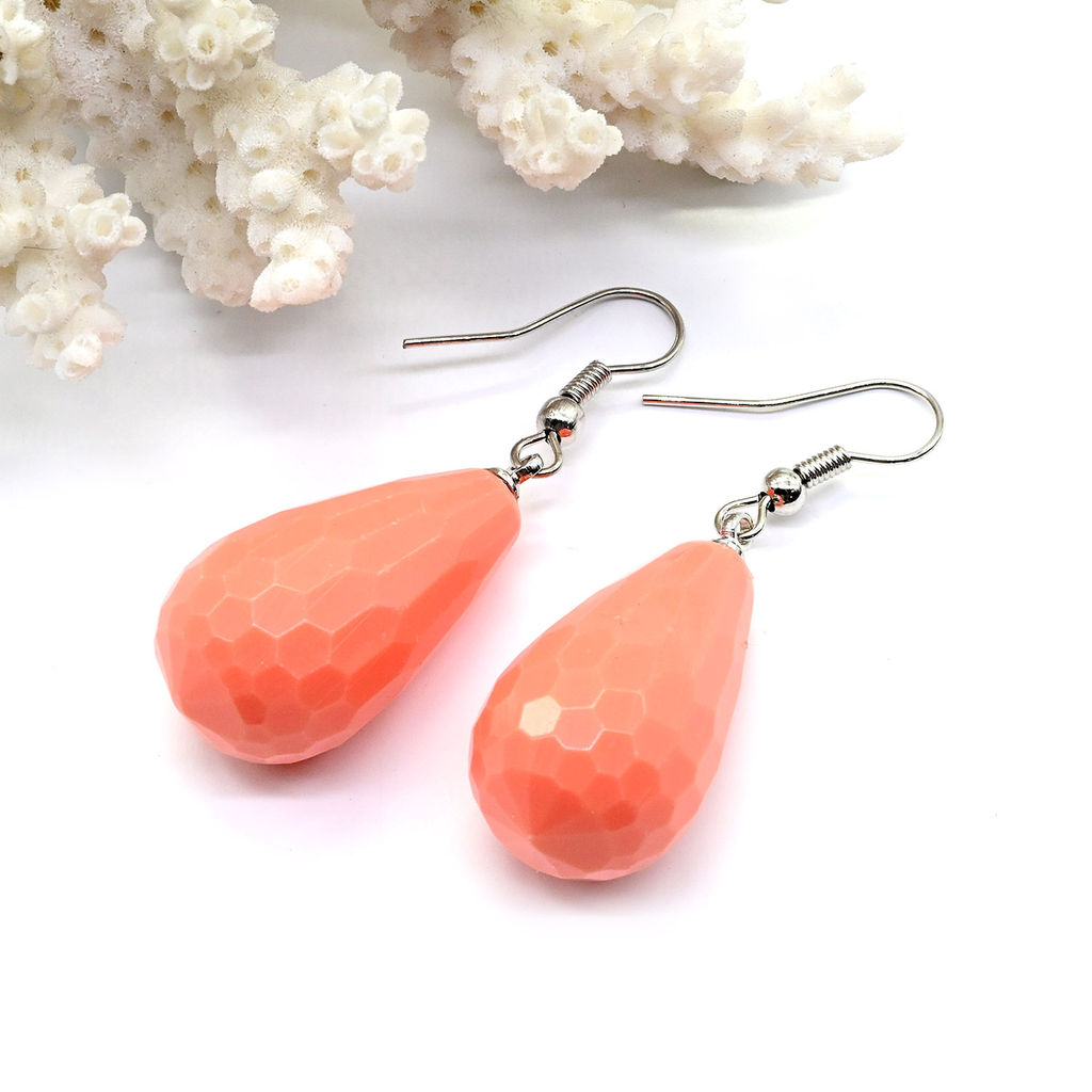 Серьги Капли гр.15*25мм из коралла цв.розовый, 11,4г Радуга камня
