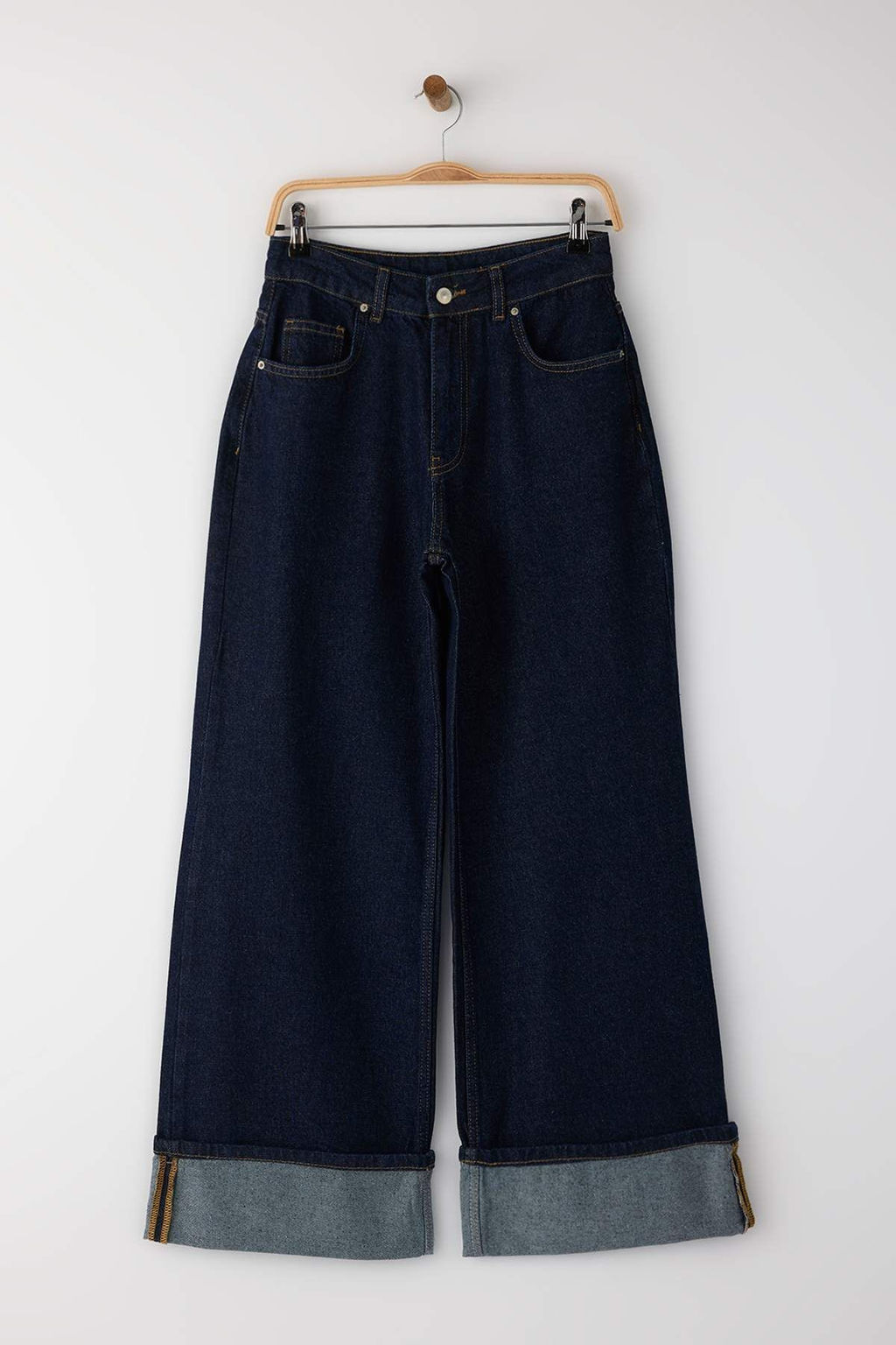Koyu Mavi Paca Katlamal? Normal Bel Wide Leg Jeans TWOAW26JE00011 - Trendyolmilla фото 5