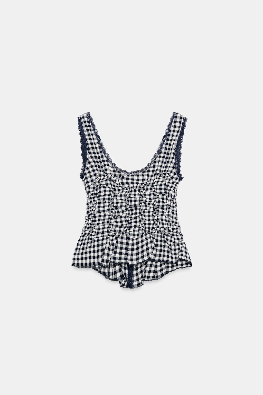 TOP DRAPEADO CUADRO VICHY / Crudo / Azul