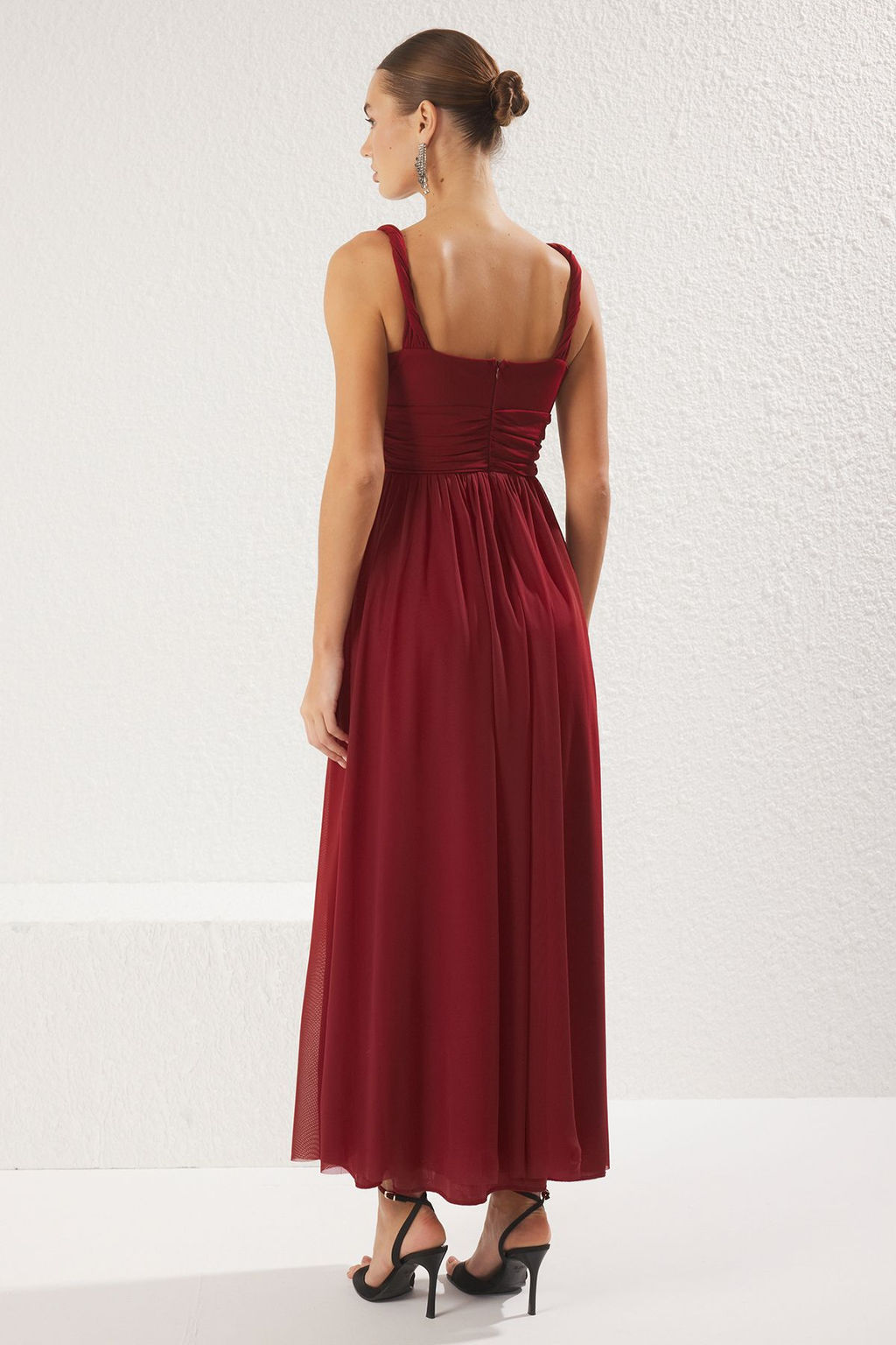 TRENDYOLMILLA Yag Yesili A-Kesim V Yaka Orme Uzun S?k Abiye Elbise TPRSS25AE00096  фото 14