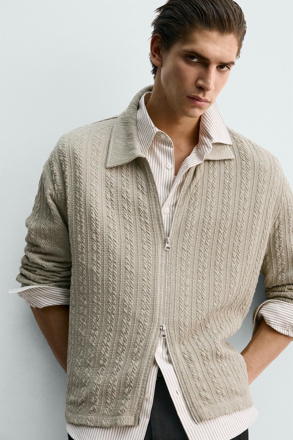 TEXTURED CABLE-KNIT JACKET WITH ZIP - Zara фото 5