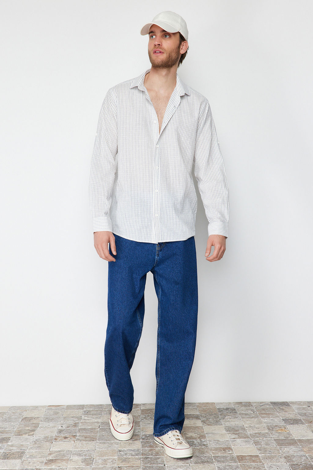 TRENDYOL MAN Premium Camel Regular Fit Keten Kar?s?ml? Cizgili Gomlek TMNSS23GO00134 - Trendyolmilla фото 2