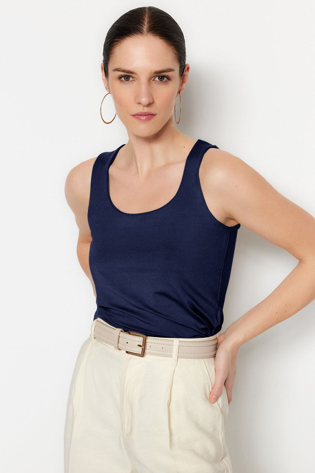 Lacivert Kare Yaka Fitted/Vucuda Oturan Esnek Orme Atlet TWOSS23AL00037