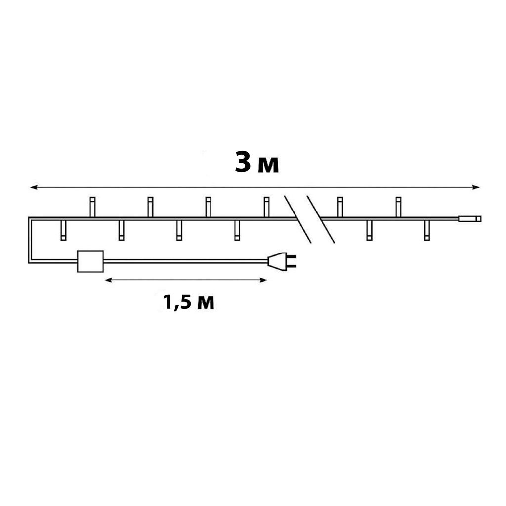 ULD-S0300-200/DTA WHITE IP20 FIRECRACKER Гирлянда светодиодная с контроллером Фейерверк, 3м. 200 светодиодов. Белый свет. Провод прозрачный. ТМ Uniel