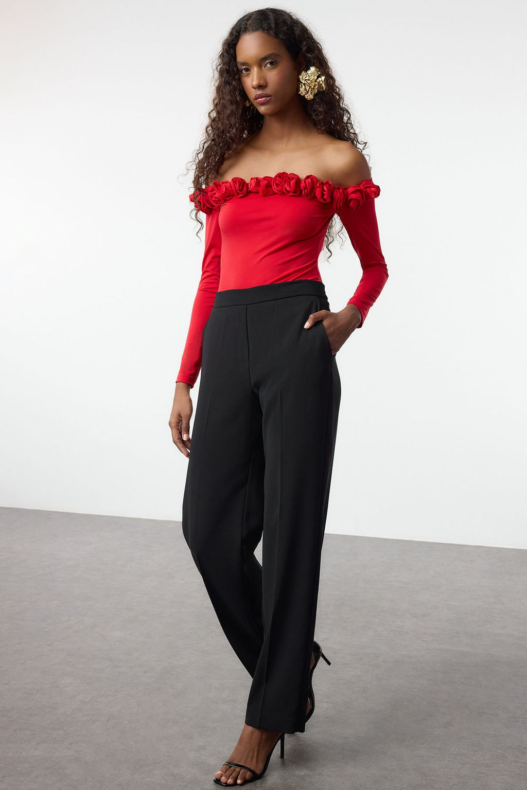 Trendyolmilla K?rm?z? Gul Detayl? Orme Body TPRAW25BD00015  фото 2