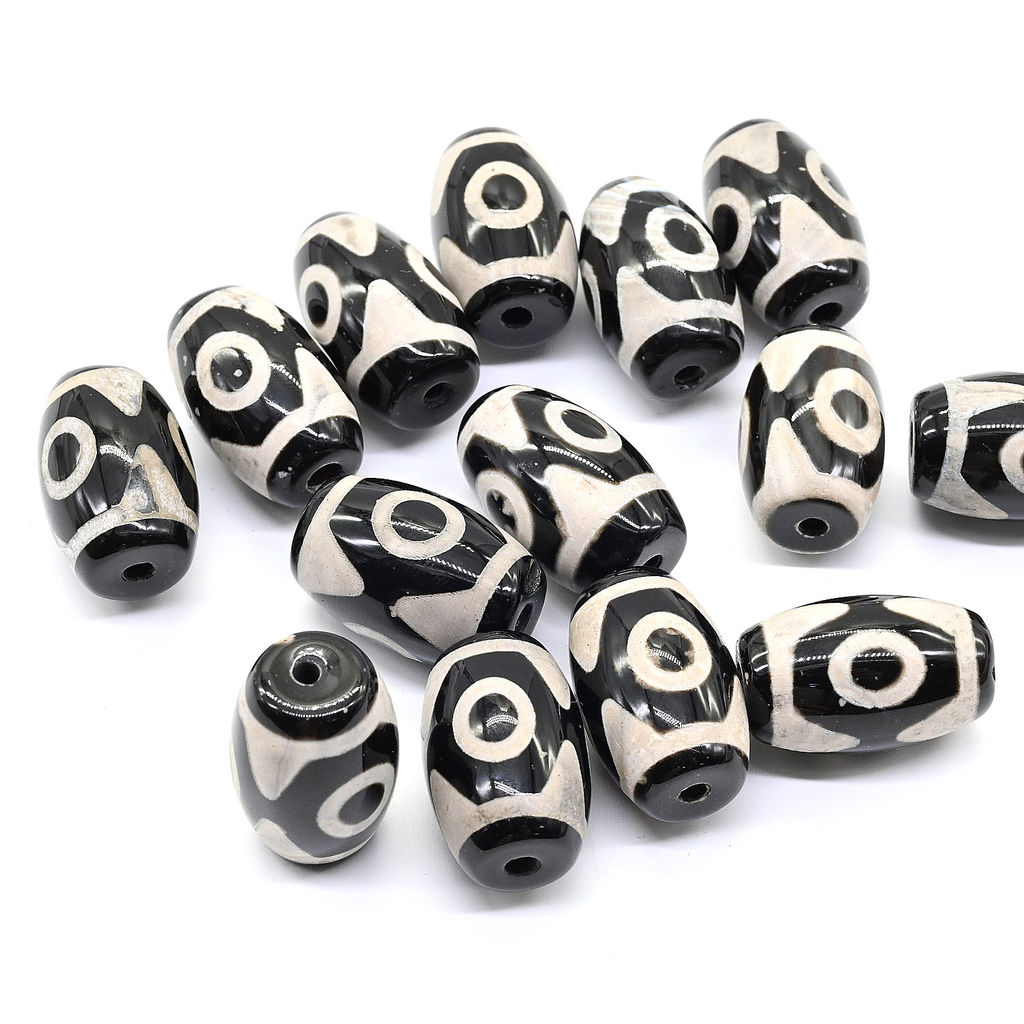 Бусины Дзи "Три глаза" из агата бочонок 14*22мм, цвет черный, 1 бусина Радуга камня