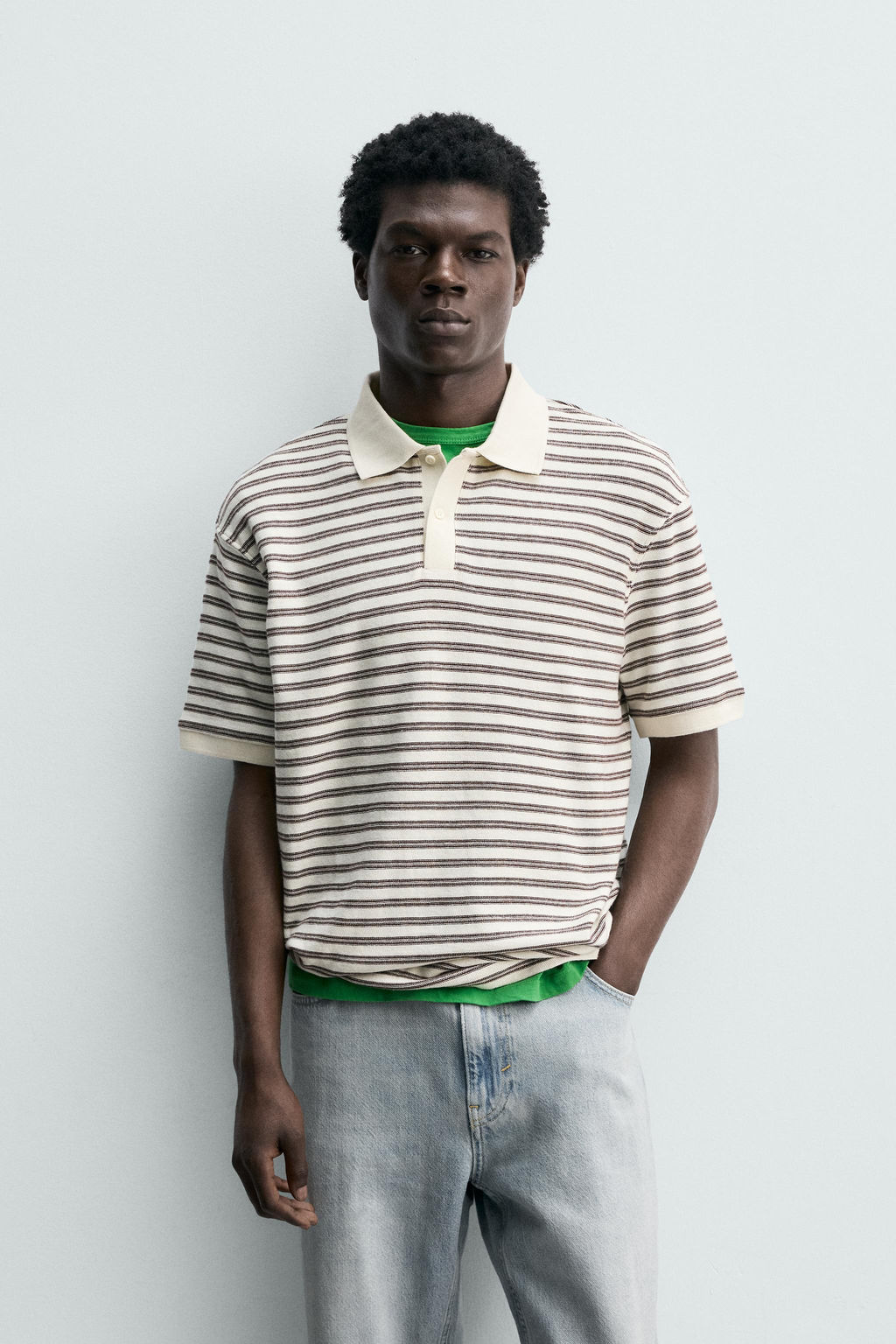 POLO REGULAR FIT JACQUARD RAYAS / Crudo / Marino - Zara фото 2