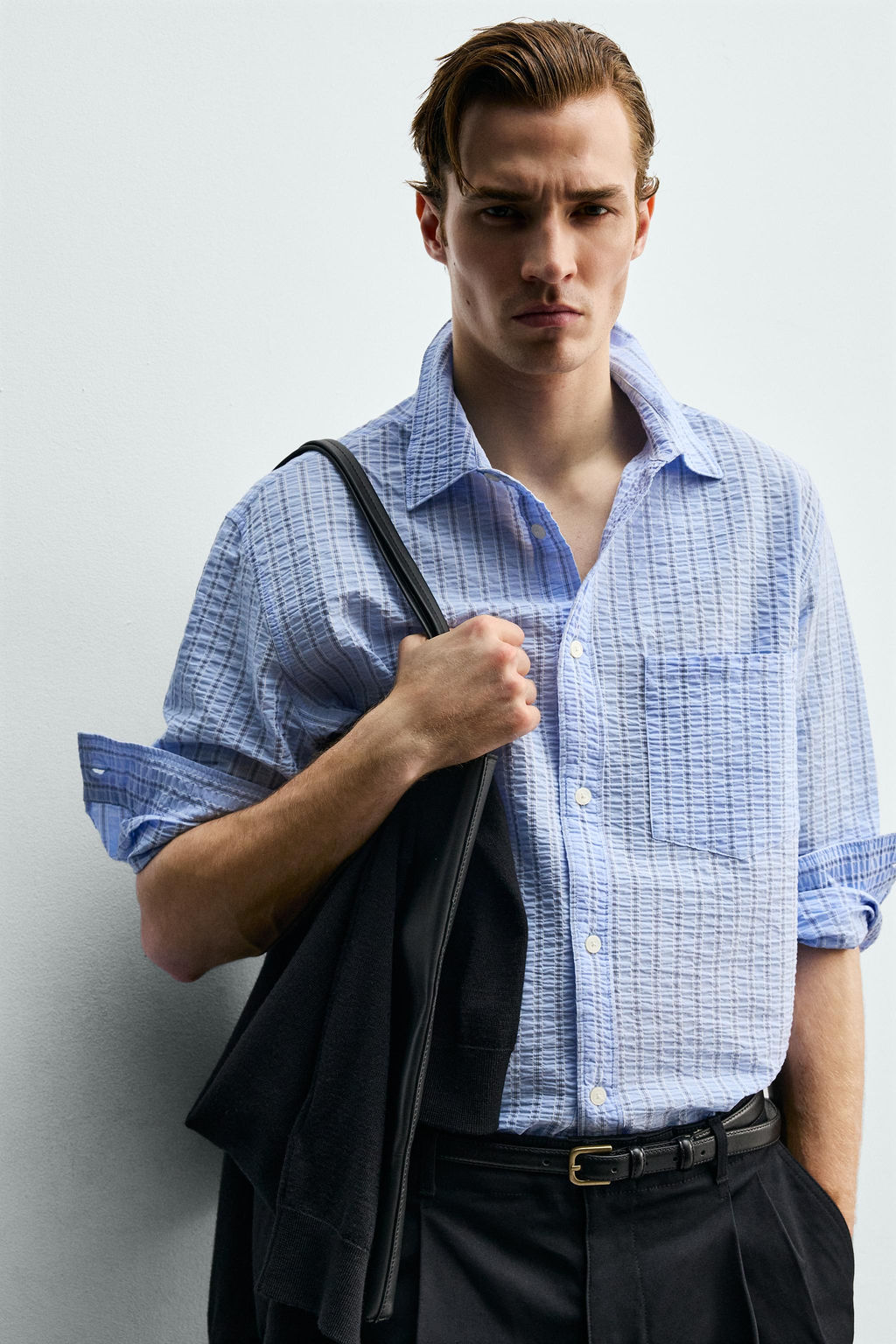 CAMISA RAYAS EFECTO ARRUGADO / Celeste - Zara фото 6