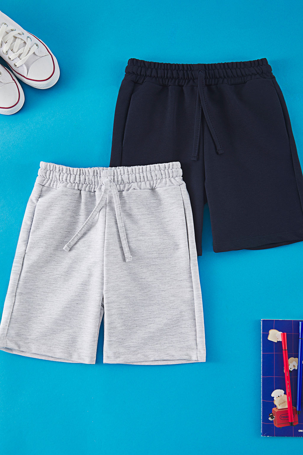 Siyah-K?rm?z? 2li Erkek Cocuk Pamuklu Basic Orme Sort & Bermuda TKDSS25SR00003 - Trendyolmilla фото 12