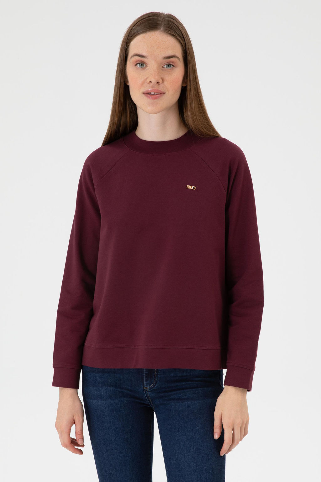 Kad_n Bordo Regular Bisiklet Yaka Basic Sweatsh_rt