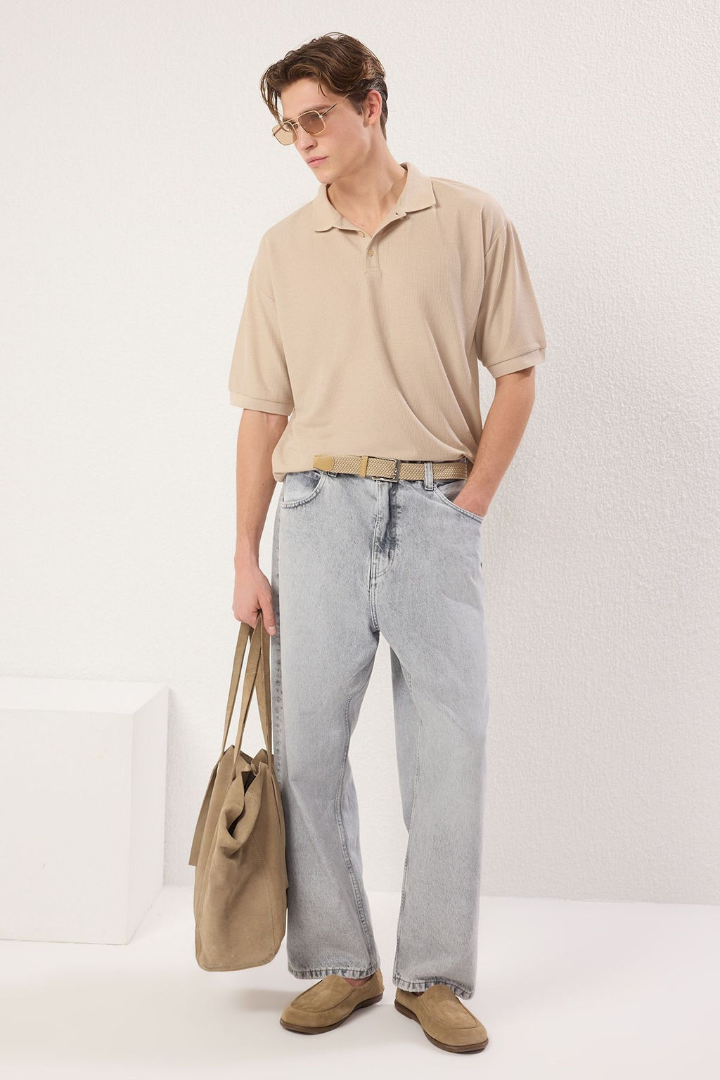 TRENDYOL MAN Lacivert Oversize/Genis Kesim Dokulu Polo Yaka T-shirt TMNSS25PO00003 - Trendyolmilla фото 3
