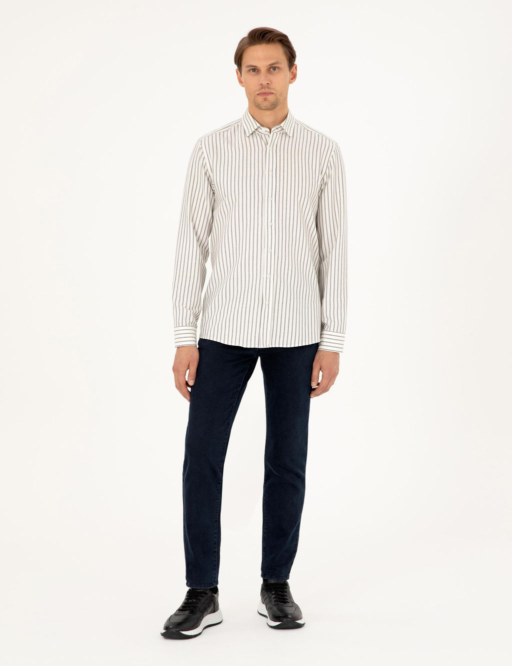 Рубашка Pierre Cardin Slim Fit темно-синяя в полоску с длинными рукавами