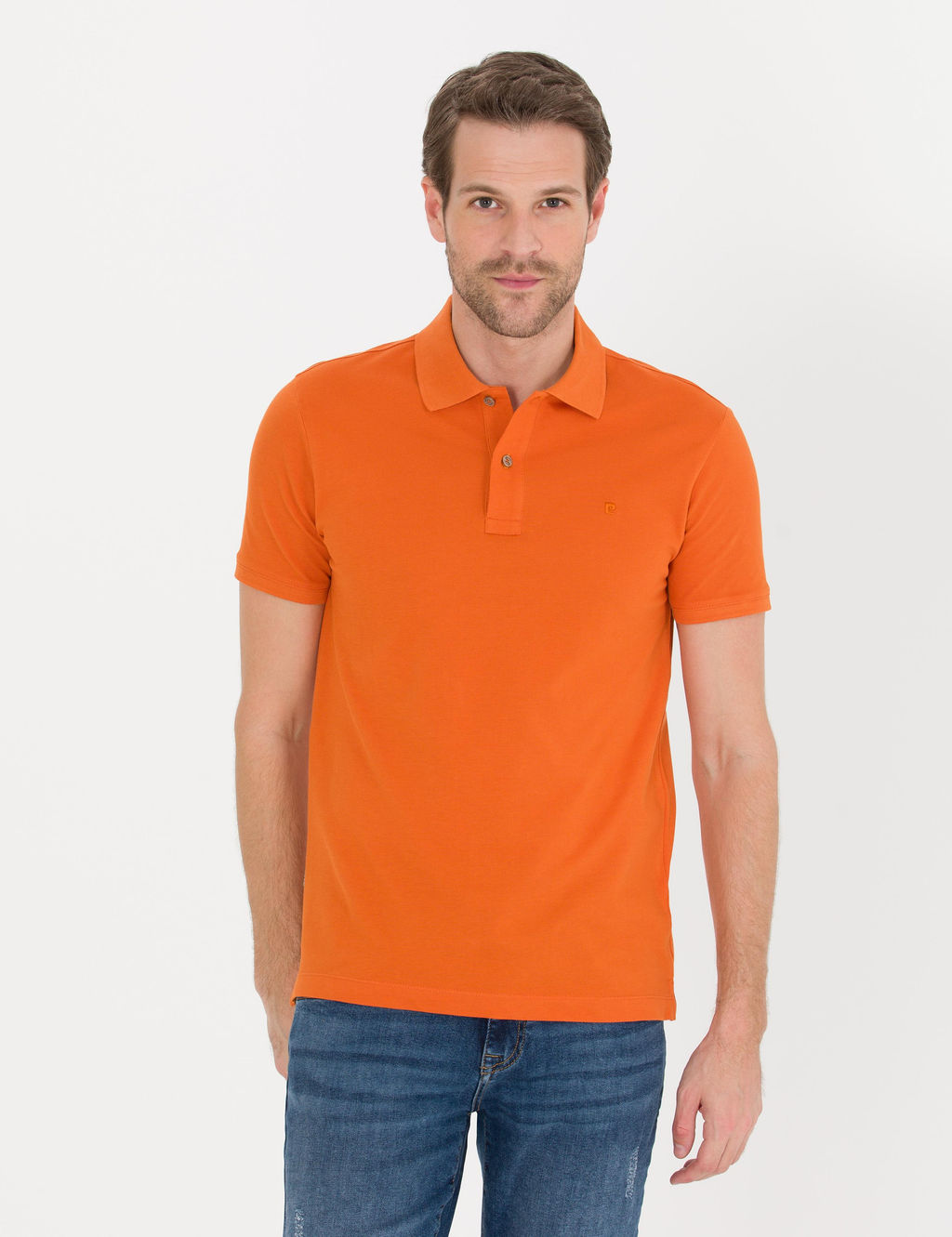 Turuncu Slim Fit Polo Yaka Basic Ti__rt
