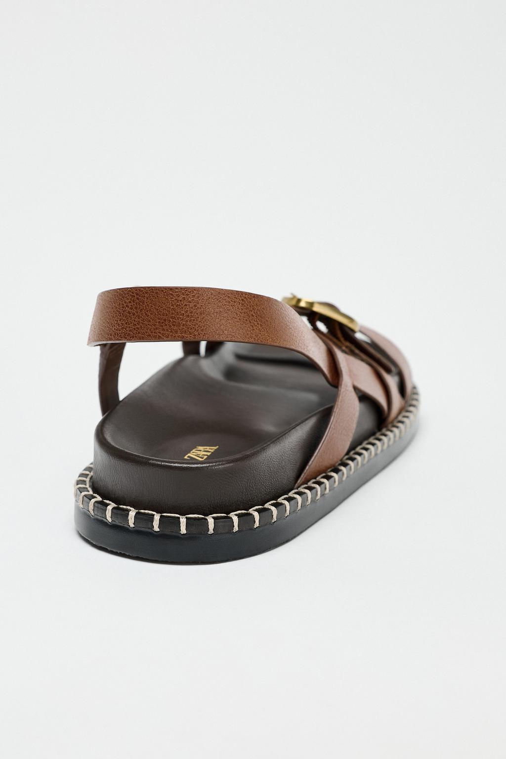 FLAT LEATHER SANDALS WITH CRISS-CROSS STRAPS - Zara фото 8