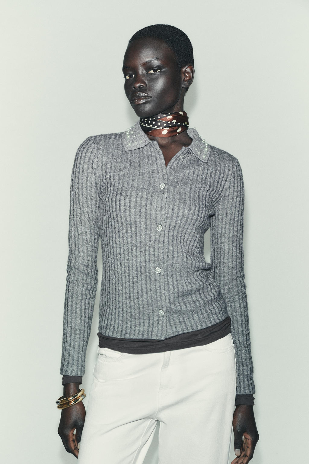 JEWEL COLLAR CUT-OUT CARDIGAN - Zara фото 2