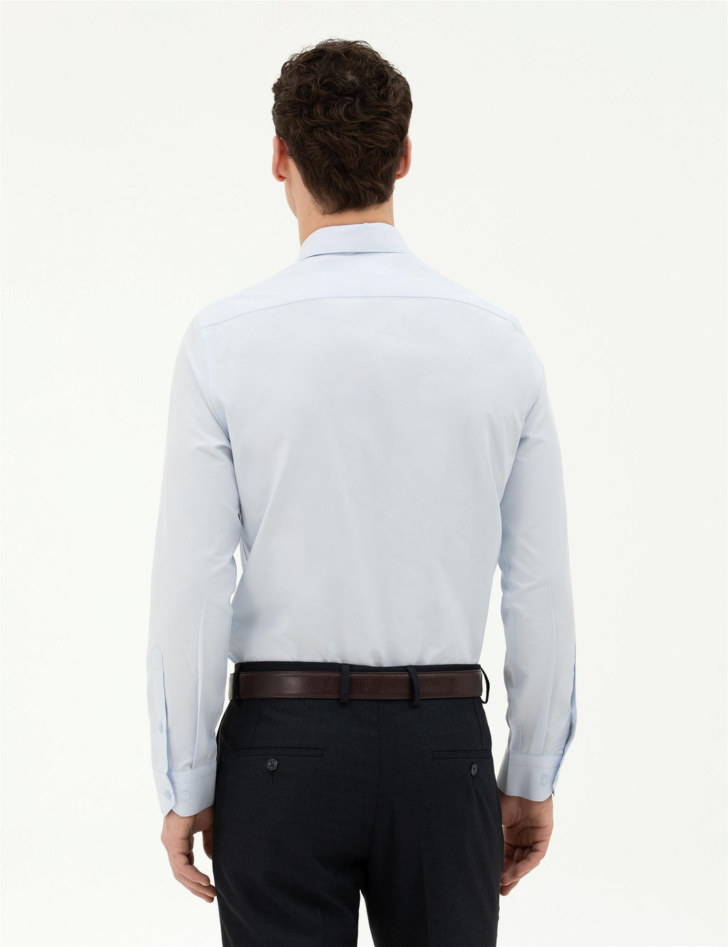 A__k Mavi Slim Fit Uzun Kollu Basic G_mlek