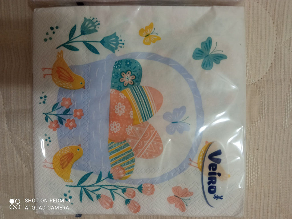 VEIRO салфетки 33см 3-сл. (20шт) с рисунком Пасха Корзина и цыплята + паттерн  фото 2