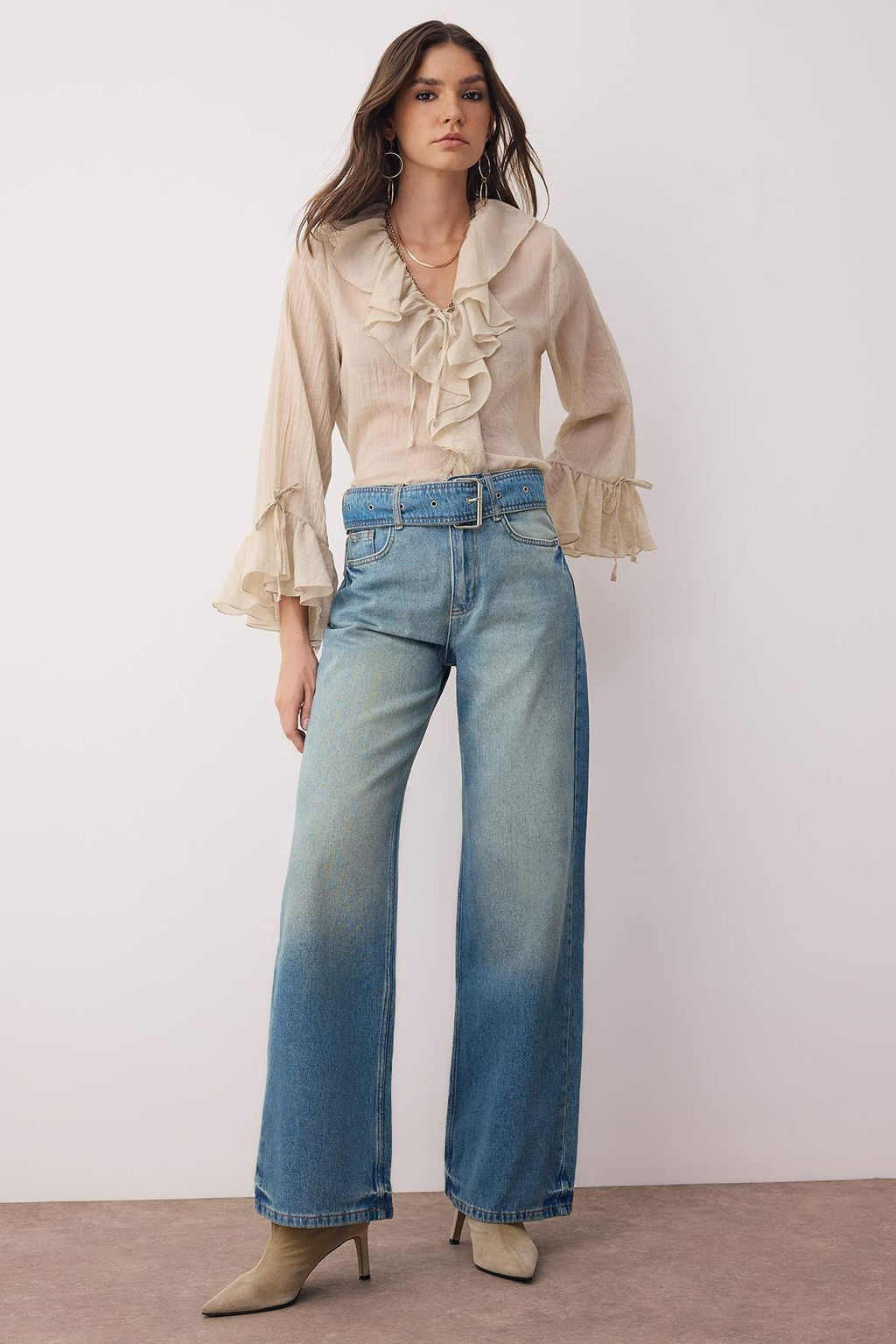 Mavi Yuksek Bel Kemerli Genis Paca Wide Leg Jeans TWOAW26JE00034