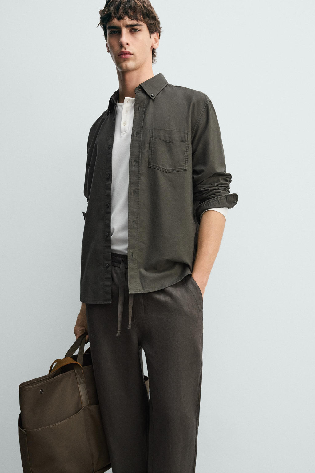 PANTAL?N RELAXED FIT 100% LINO / Verde oscuro - Zara фото 5