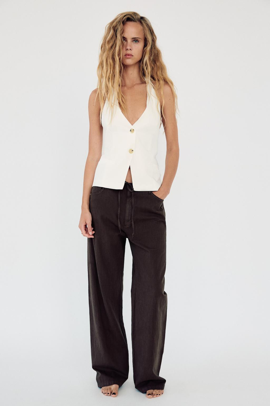 FLOWING DENIM-EFFECT TROUSERS - Zara фото 8