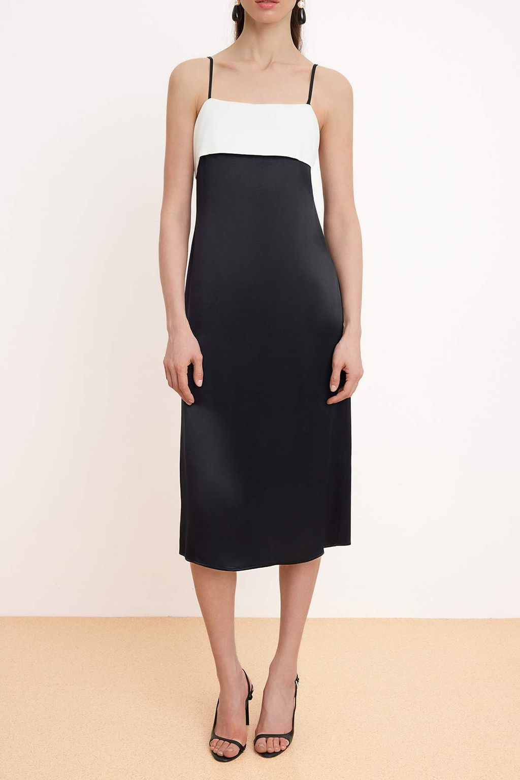 Siyah-Beyaz Renk Bloklu Saten Midi Dokuma Elbise TWOSS26EL00325 - Trendyolmilla фото 3