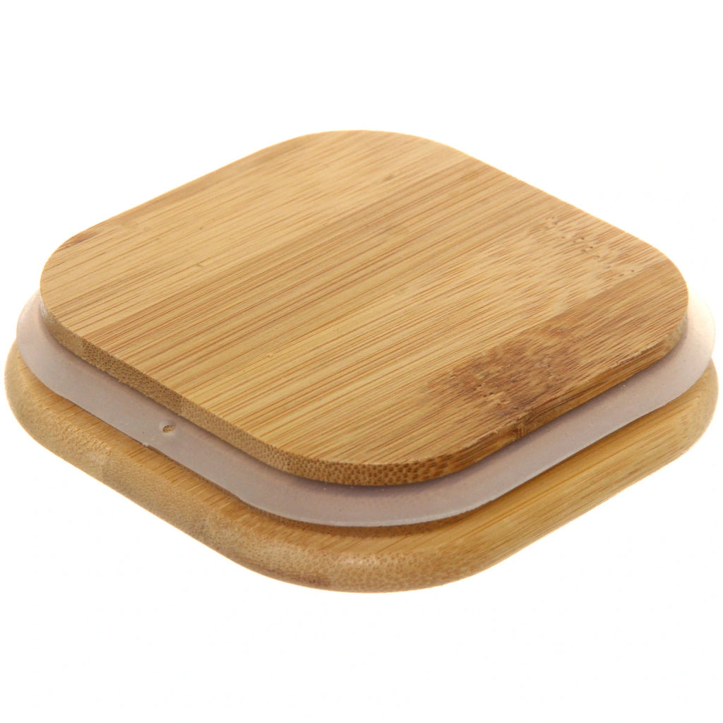 Банка для продуктов стеклянная 1000мл "Хай-Тек" с бамбуковой крышкой, квадратная 10*15см