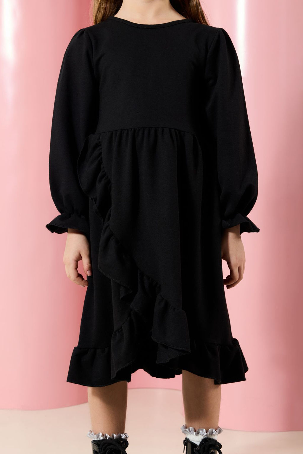 Siyah K?z Cocuk Regular Duz Pamuklu Orme Elbise TKDAW25EL00016 - Trendyolmilla фото 3