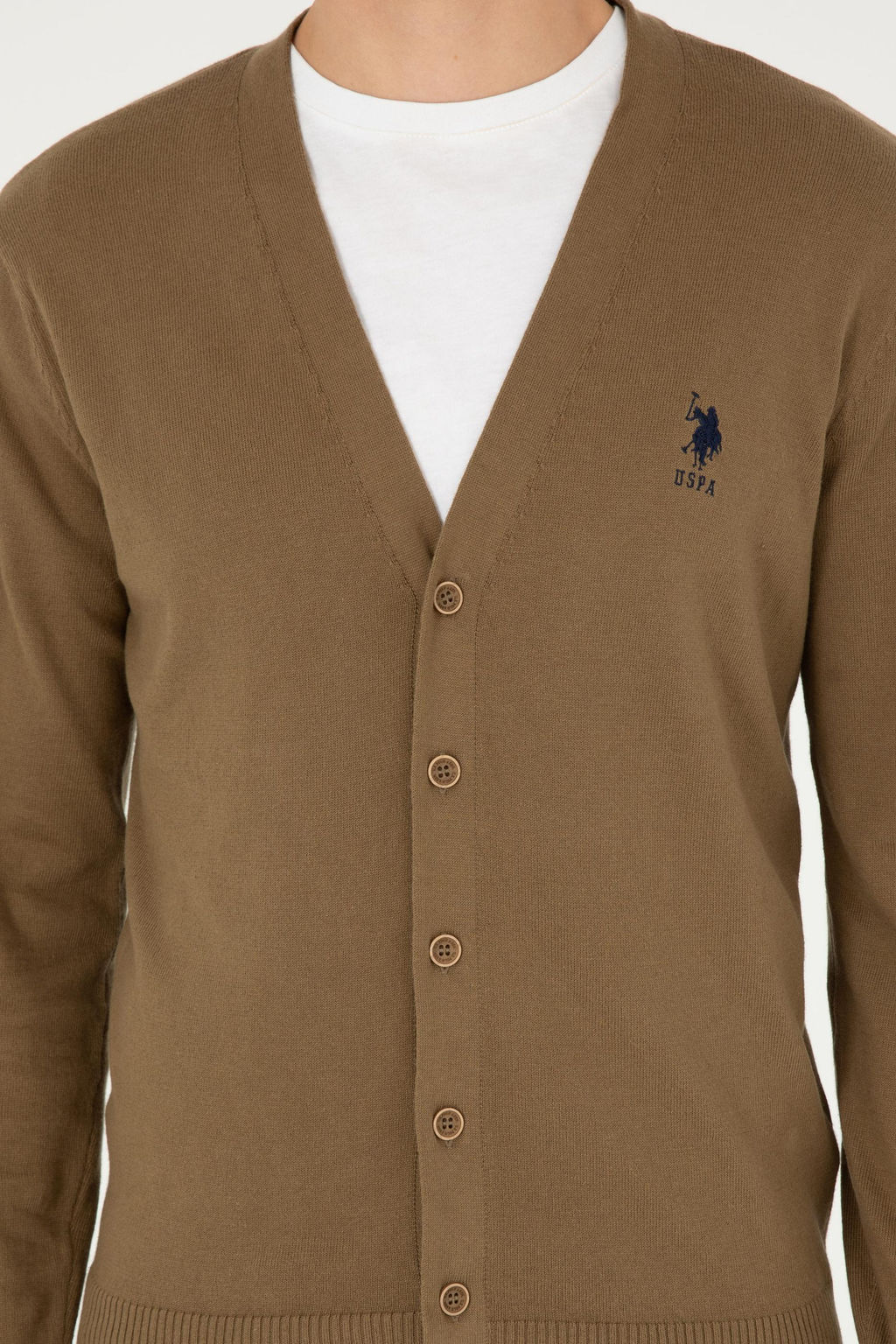 Мужской базовый трикотажный кардиган цвета хаки - U.s. polo assn фото 13