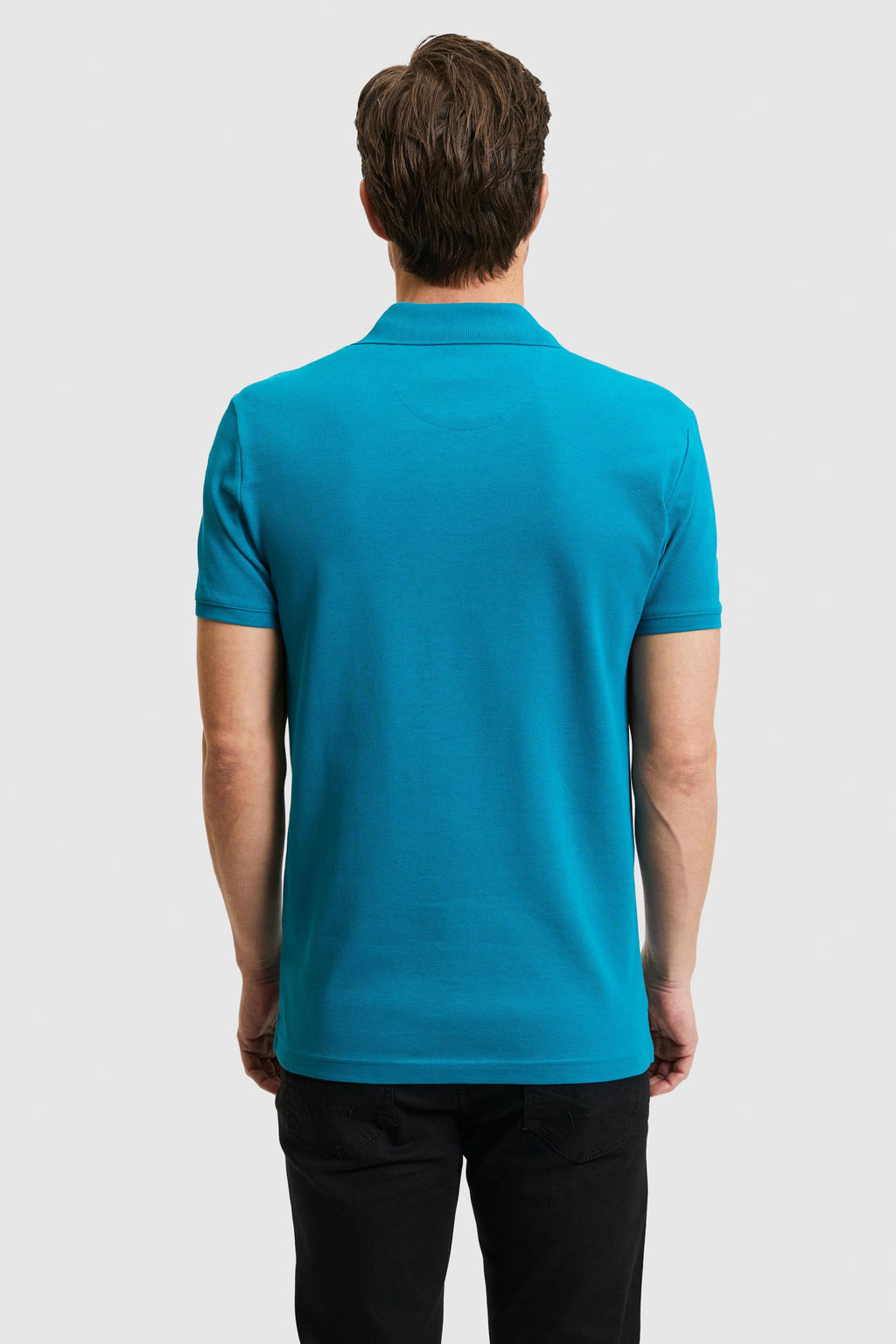 Erkek Slim Fit Polo Yaka Petrol Basic Ti__rt