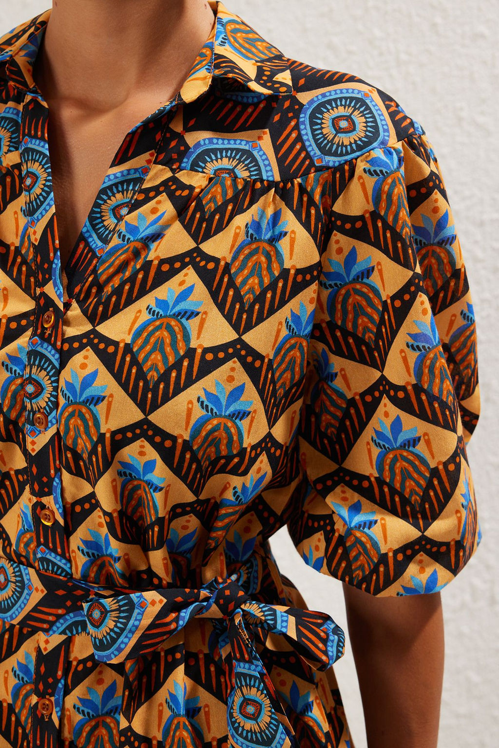 Trendyolmilla Etnik Desenli Mini Dokuma %100 Pamuk Balon Kollu Plaj Elbisesi TBESS25EL00035  фото 5