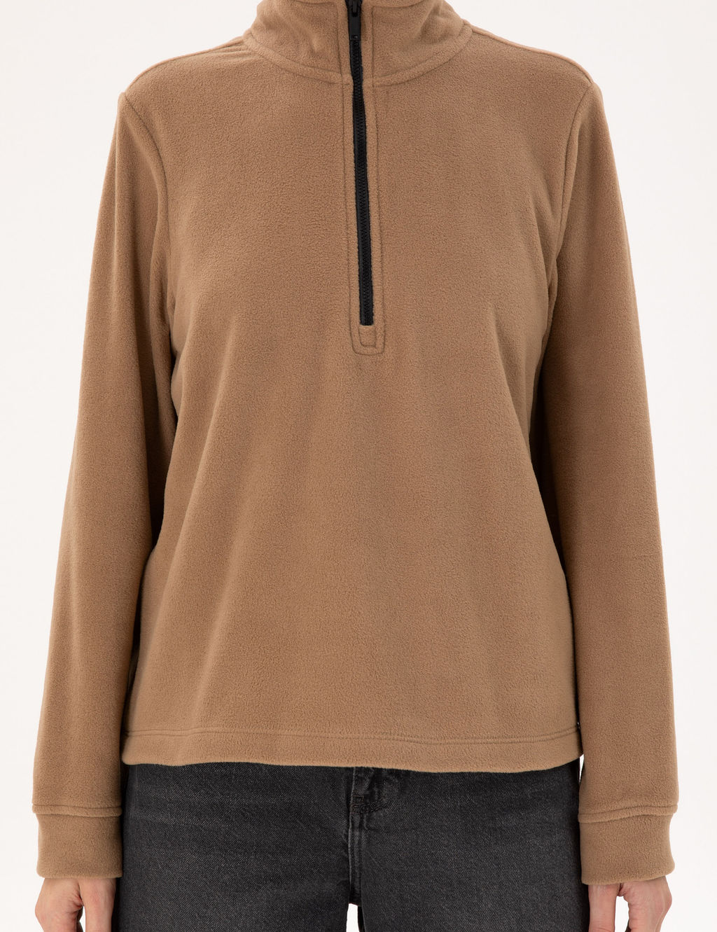 Camel Comfort Fit Fermuarl_ Polar Sweatshirt