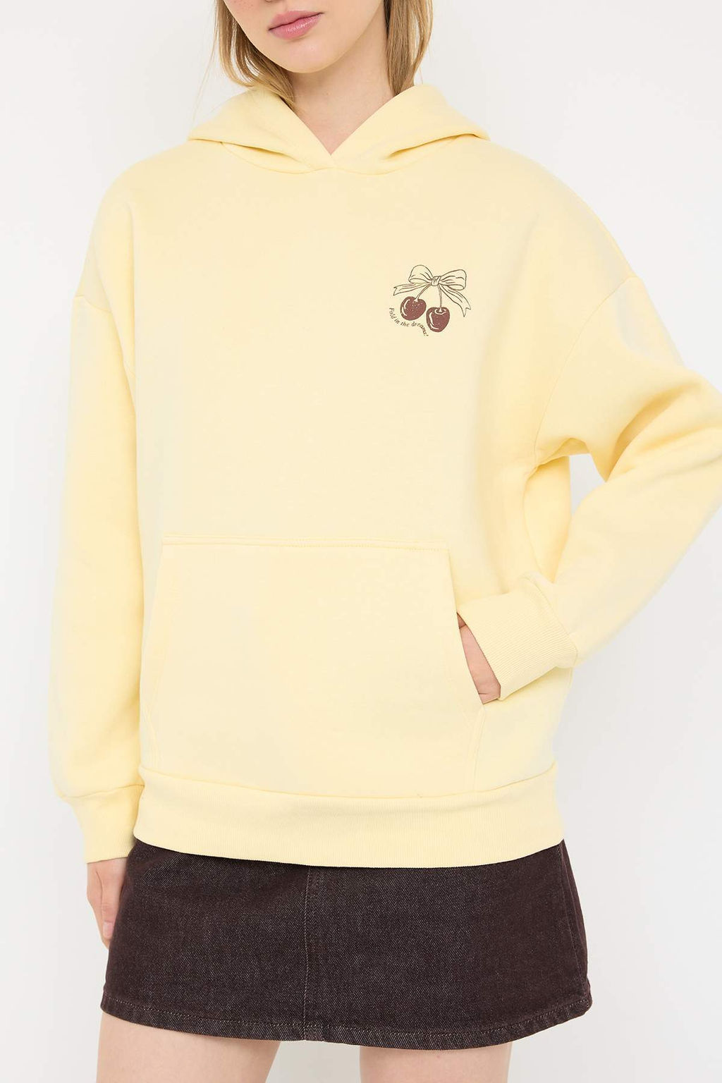 Teen Ac?k Sar? S?rt Bask?l? Oversize Kal?p Kal?n Ici Polarl? Orme Sweatshirt TWOAW26SW00192 - Trendyolmilla фото 3