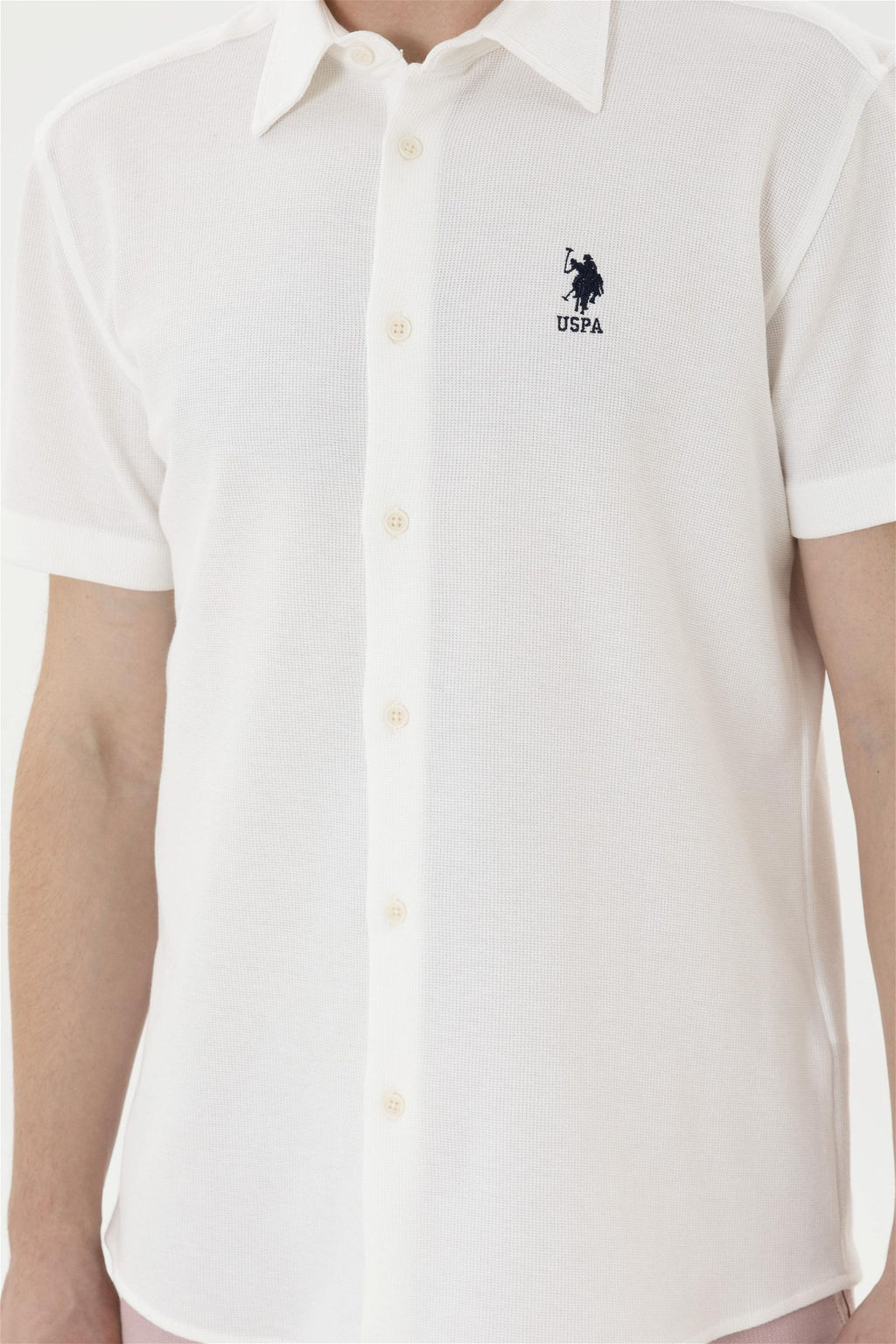 Мужская рубашка с коротким рукавом цвета экрю - U.s. polo assn фото 6