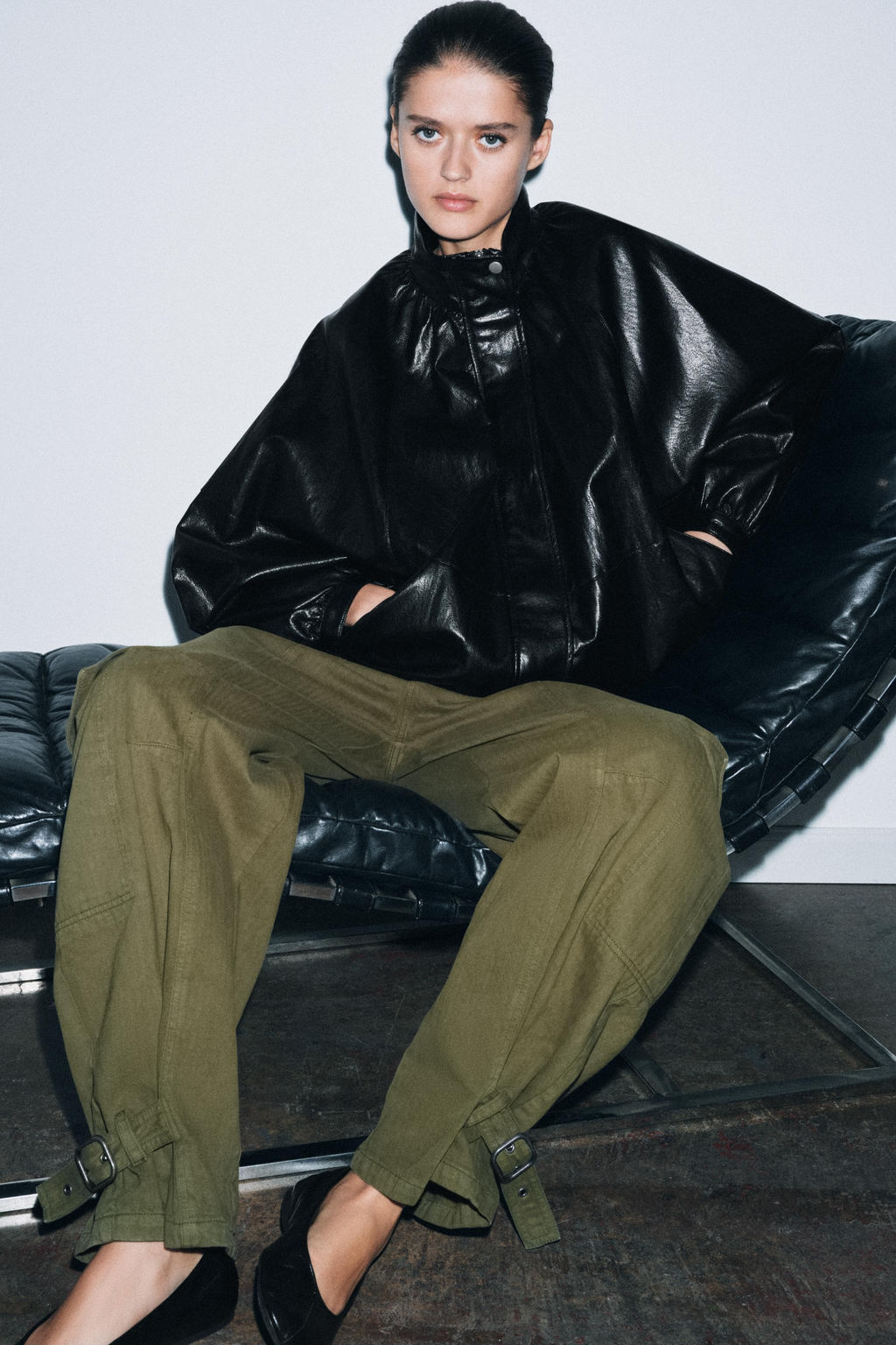 CHAQUETA BOMBER EFECTO PIEL ZW COLLECTION / Negro