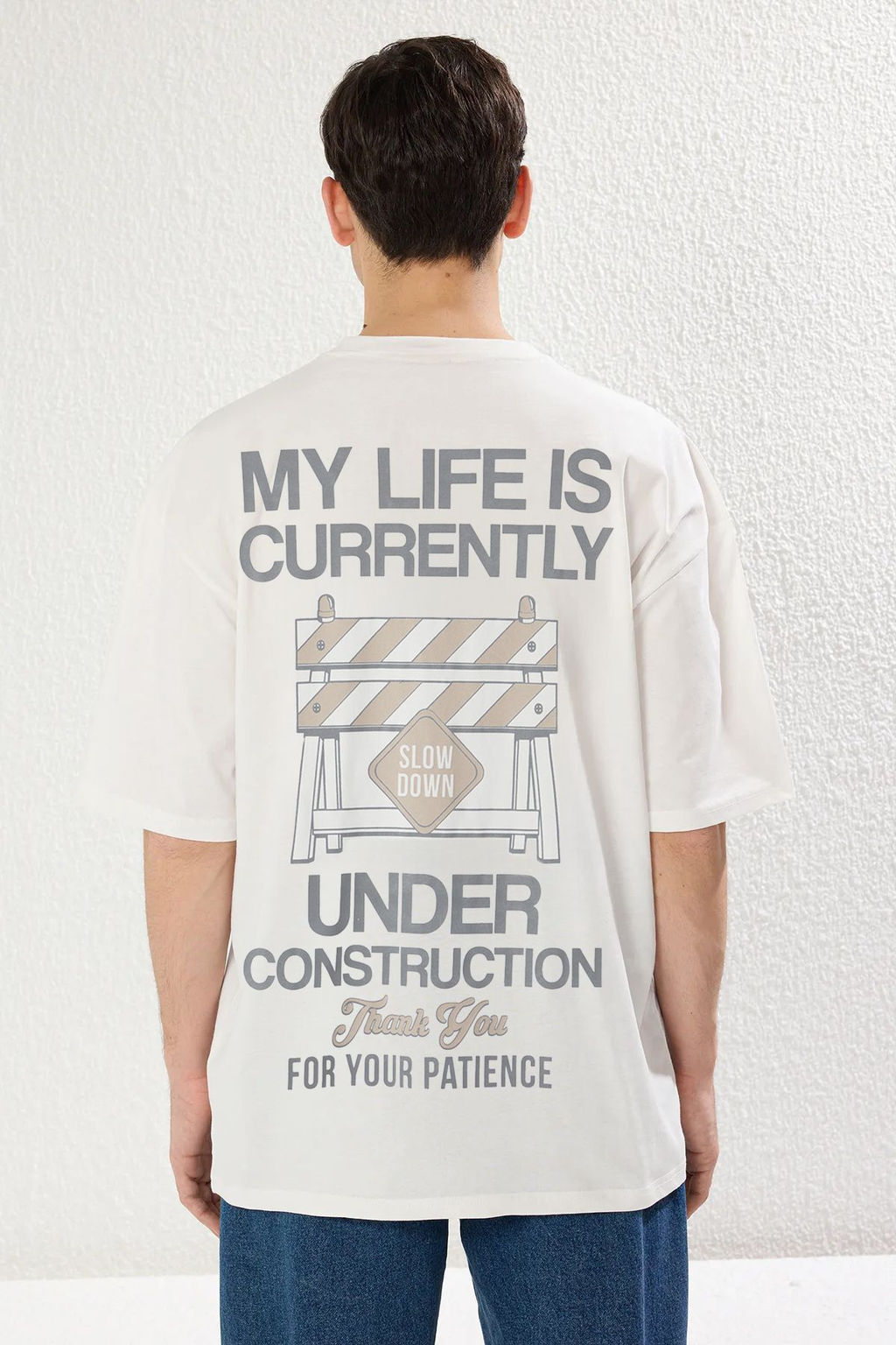 TRENDYOL MAN Ekru Oversize/Genis Kesim %100 Pamuklu Bask?l? T-Shirt TMNSS25TS00114 - Trendyolmilla фото 2