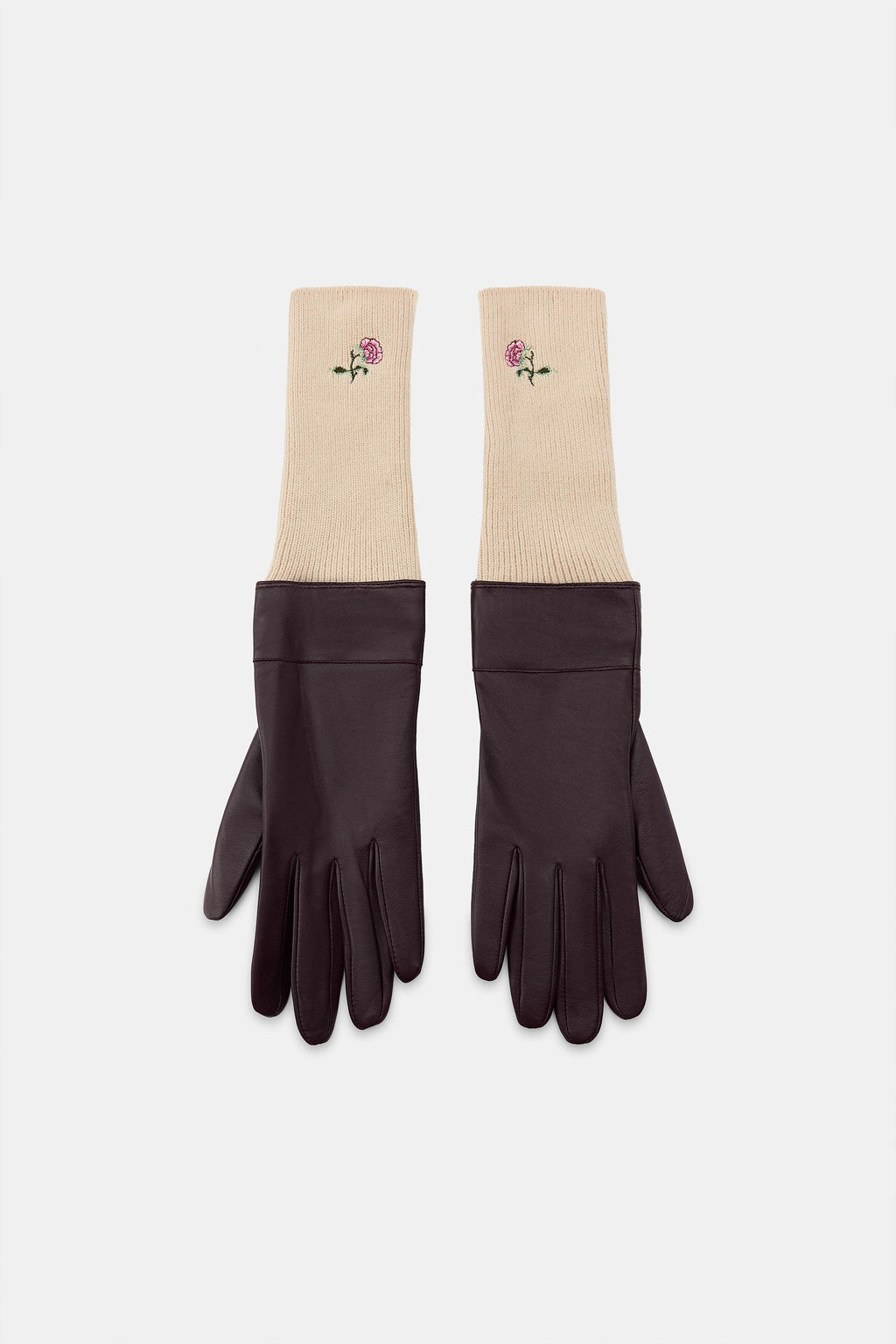 COMBINED LEATHER GLOVES WITH FLORAL EMBROIDERY - Zara фото 2