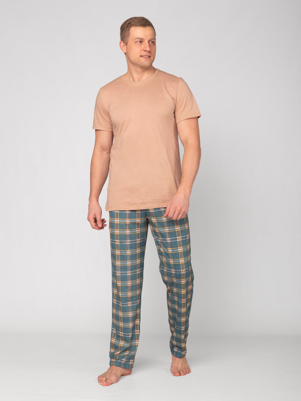 Пижама мужская кулирка с брюками "БОСТОН" БЕЖЕВЫЙ