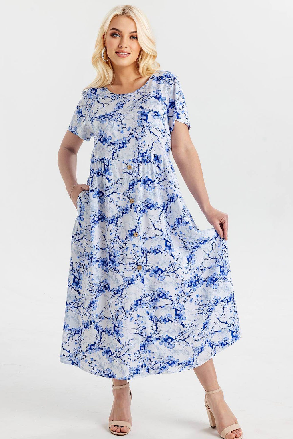 Платье штапель 5915/99/Белый, васильковый - Rise фото 3