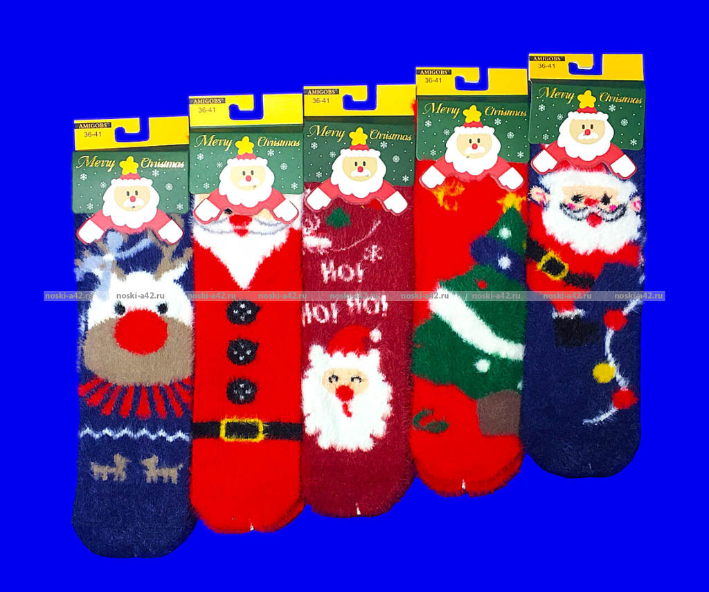 Цена за 5 пар. 5 ПАР - AMIGOBS носки женские НОРКА "НОВОГОДНИЕ ПУШИСТИКИ"